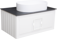Тумба с раковиной La Fenice Cubo 80 подвесная, bianco, ручка белая, столешница черный мрамор, раковина матовая белая