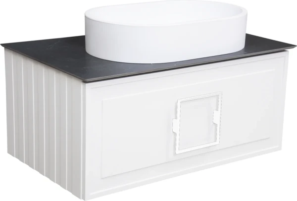 Тумба с раковиной La Fenice Cubo 80 подвесная, bianco, ручка белая, столешница черный мрамор, раковина матовая белая