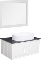 Тумба с раковиной La Fenice Cubo 80 подвесная, bianco, ручка белая, столешница черный мрамор, раковина матовая белая
