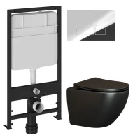 Комплект Унитаз подвесной Ceramicanova Metropol CN4002MB безободковый + Инсталляция EWRIKA ProLT 0026-2020 + Кнопка 0041 хром