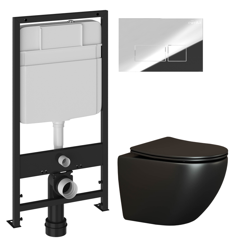 Комплект Унитаз подвесной Ceramicanova Metropol CN4002MB безободковый + Инсталляция EWRIKA ProLT 0026-2020 + Кнопка 0041 хром