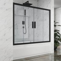 Шторка на ванну Kubele DE019 P4-CLN-BLMT 155х150 см, профиль матовый черный