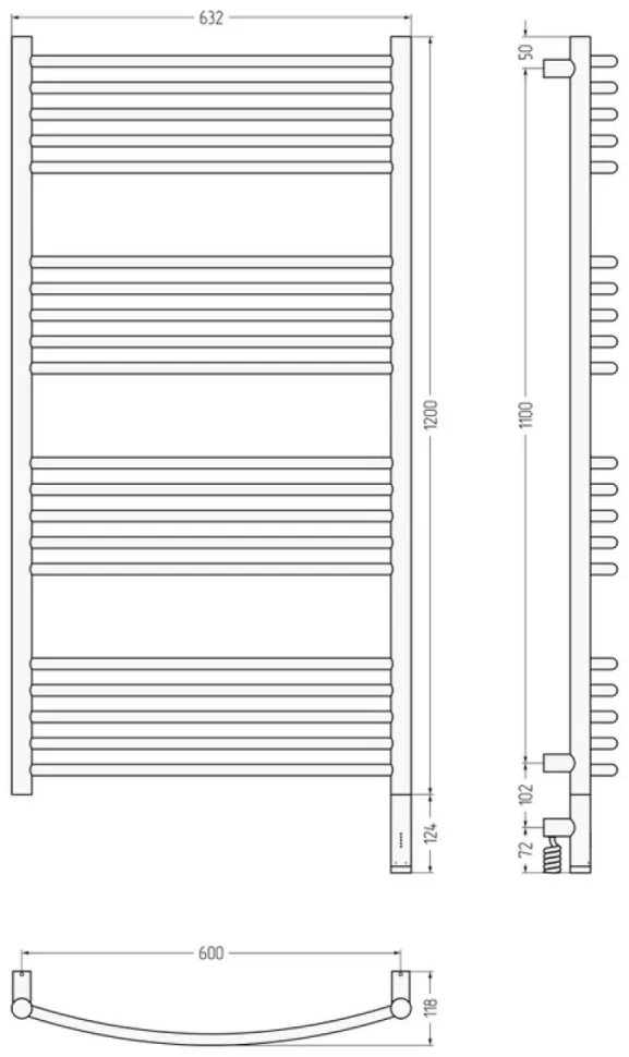Полотенцесушитель электрический Сунержа Богема 3.1 31-6003-1260 130x65 см, подключение справа, матовый черный, лесенка