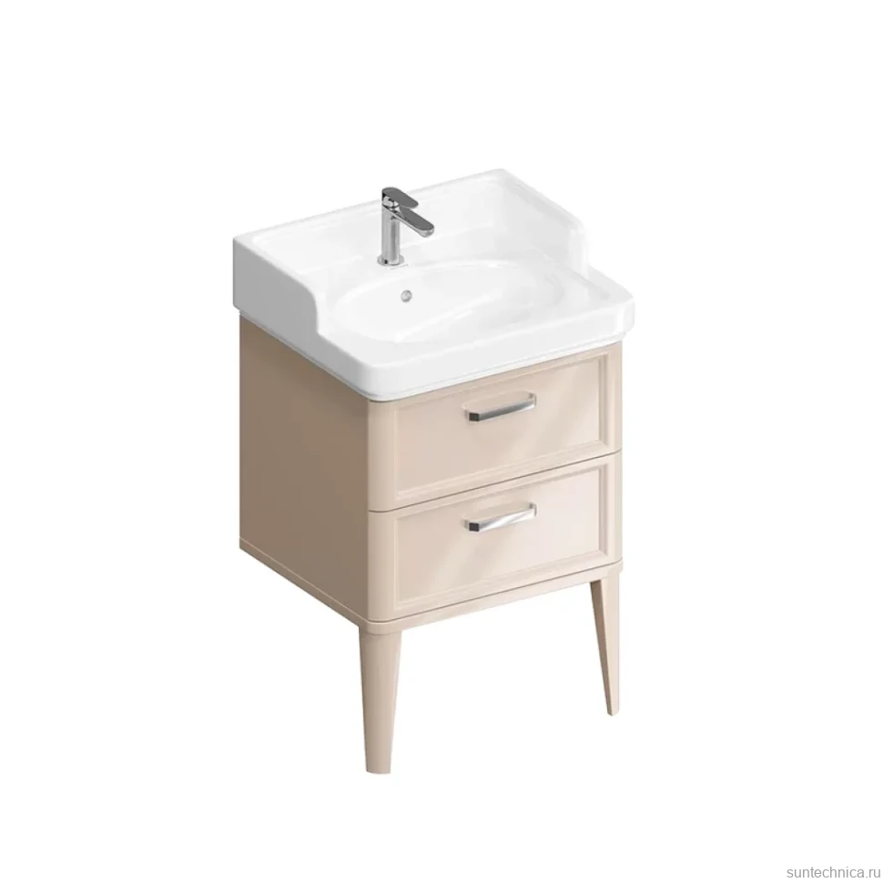 Тумба с раковиной KERAMA MARAZZI Pompei 60 напольная, с 2 ящиками, камео бежевый глянцевый