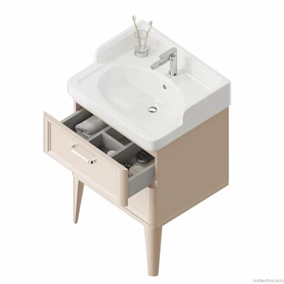 Тумба с раковиной KERAMA MARAZZI Pompei 60 напольная, с 2 ящиками, камео бежевый глянцевый