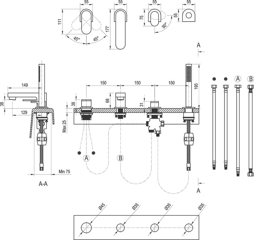 Смеситель на борт ванны Ravak Chrome CR 026.00CR С ВНУТРЕННЕЙ ЧАСТЬЮ, хром