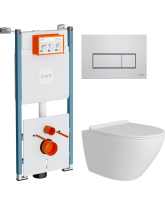 Комплект Унитаз подвесной Teymi Lina Pro T40106 с микрофлитом, безободковый, белый + Инсталляция VitrA V-Fix Core 732-5800-01PV + Кнопка Root Square 740-2380 хром