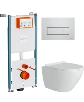 Комплект Унитаз подвесной Teymi Lina Pro T40106 с микрофлитом, безободковый, белый + Инсталляция VitrA V-Fix Core 732-5800-01PV + Кнопка Root Square 740-2380 хром
