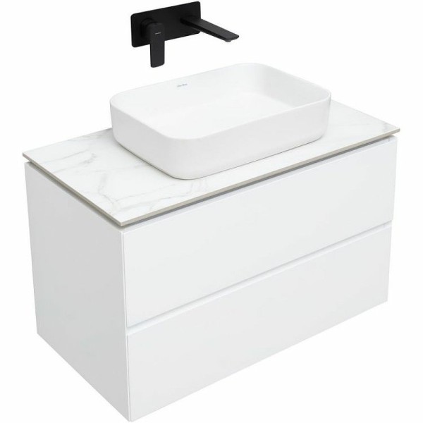 Тумба под раковину со столешницей Allen Brau Infinity 85 подвесная, белый матовый, столешница мрамор