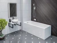 Комплект Акриловая ванна 1MarKa Modern Премиум 180x75 см, пристенная, белая, с экраном, со сливом-переливом