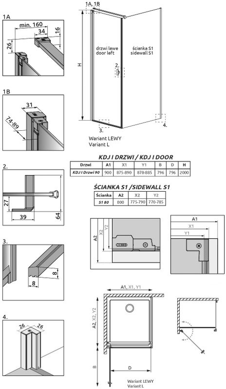 Душевой уголок Radaway Nes Black KDJ I 90x80 L