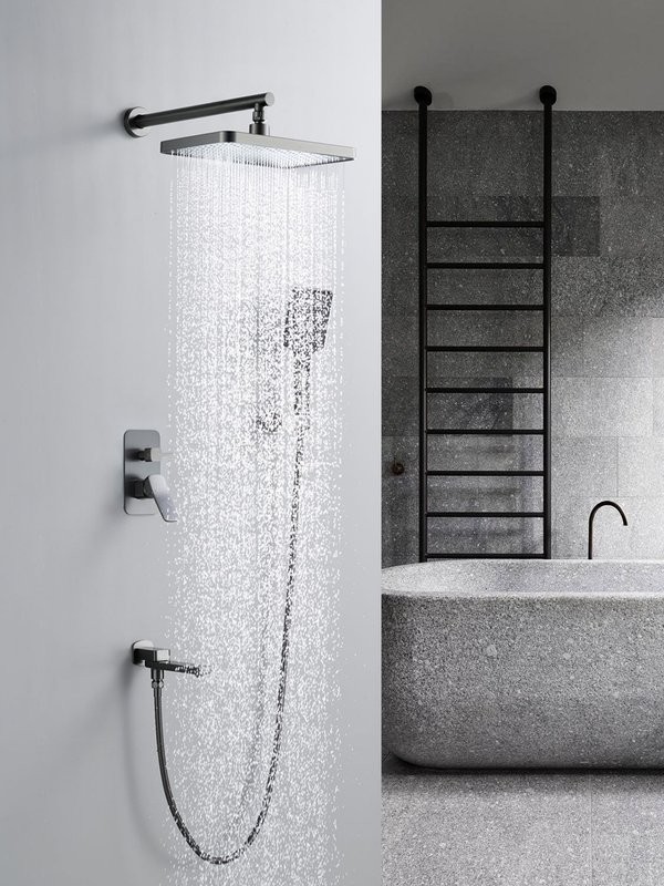 Душевая система / Тропический душ со смесителем встраиваемая Shevanik S9935T, оружейная сталь