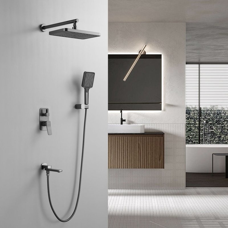 Душевая система / Тропический душ со смесителем встраиваемая Shevanik S9935T, оружейная сталь