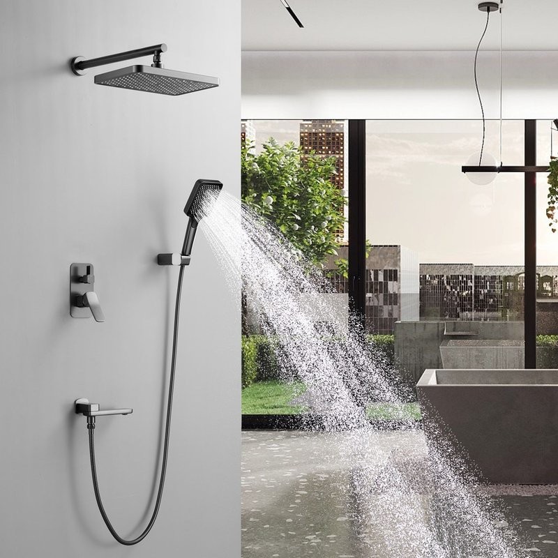 Душевая система / Тропический душ со смесителем встраиваемая Shevanik S9935T, оружейная сталь