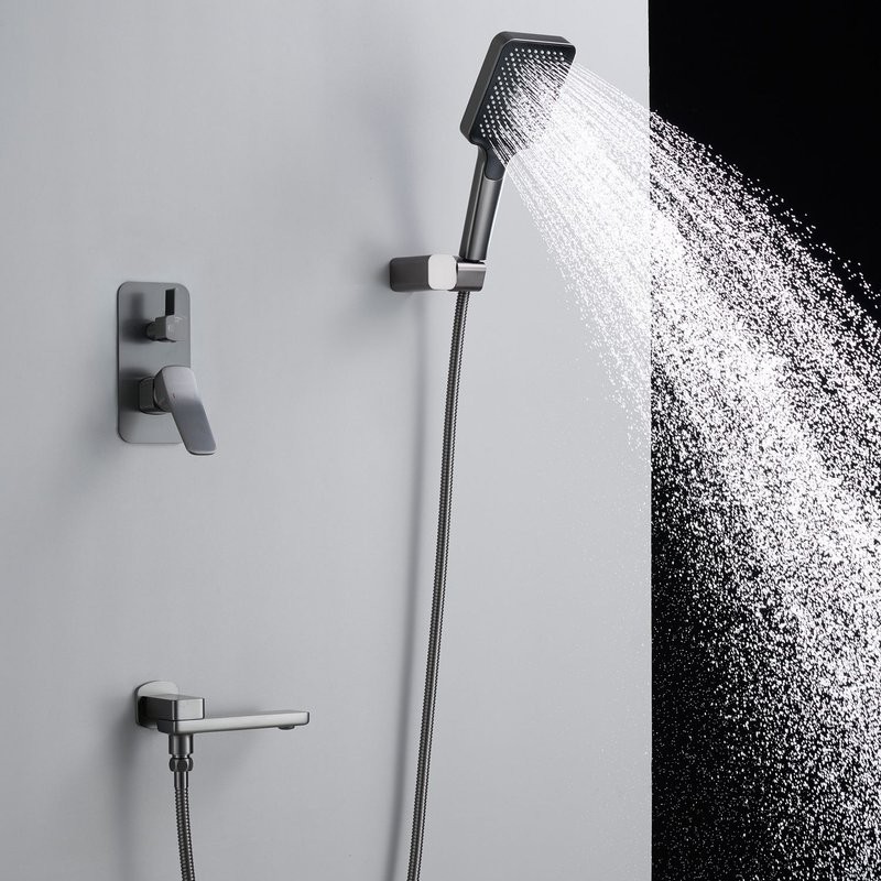 Душевая система / Тропический душ со смесителем встраиваемая Shevanik S9935T, оружейная сталь