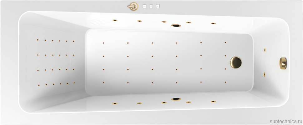 Акриловая ванна Excellent Ava Nano 170x70 см, встраиваемая, с гидромассажем, белая, с каркасом, со сливом-переливом, фурнитура золото