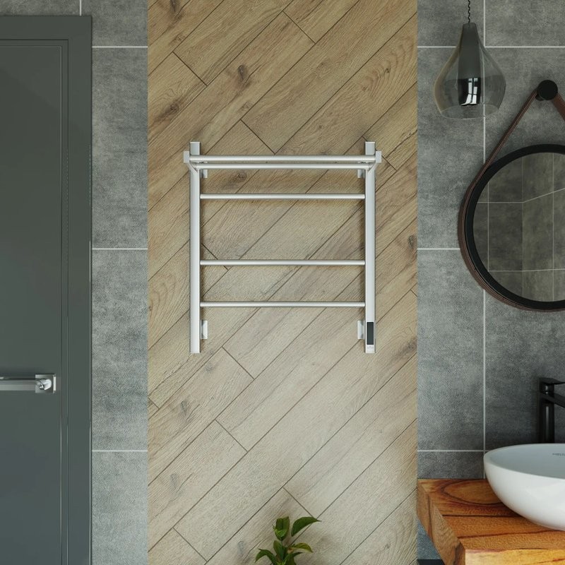 Полотенцесушитель электрический Grota Alto 530х600 NM EL 60x55 см, подключение справа, слева, скрытое подключение справа, матовый хром, лесенка, с полкой