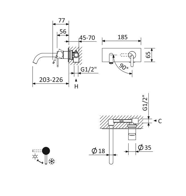 Смеситель для раковины Cezares Leaf LEAF-BLI1-L-01-W0 С ВНУТРЕННЕЙ ЧАСТЬЮ, хром