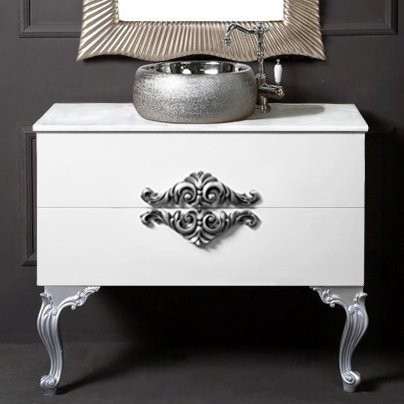 Тумба с раковиной Armadi Art NeoArt 100 белая с ручками серебро, с ножками