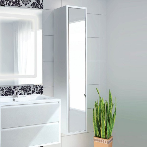 Шкаф пенал для ванной с зеркалом AQUATON Римини 1A232703RN010 белый