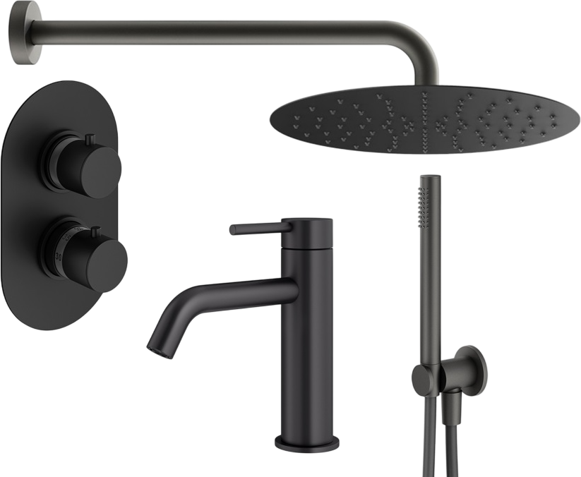 Комплект для ванной Plumberia Selection Ixo KITXOT18NO53 С ВНУТРЕННЕЙ ЧАСТЬЮ, черный матовый