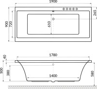 Акриловая ванна Excellent Pryzmat Ultra 190x90 см, встраиваемая, с гидромассажем, белая, с каркасом, со сливом-переливом, фурнитура золото