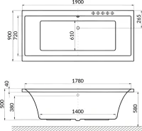 Акриловая ванна Excellent Pryzmat Ultra 190x90 см, встраиваемая, с гидромассажем, белая, с каркасом, со сливом-переливом, фурнитура золото