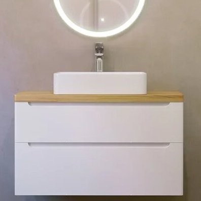 Тумба под раковину со столешницей Jorno Wood 100 белая, столешница светлая