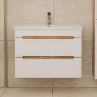 Тумба с раковиной SanStar Diva 80 подвесная, матовая белая, дуб вотан, раковина Como 80