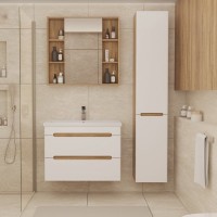 Тумба с раковиной SanStar Diva 80 подвесная, матовая белая, дуб вотан, раковина Como 80