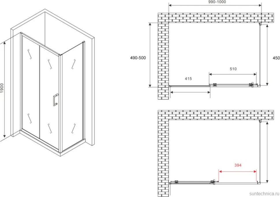 Душевой уголок Abber Schwarzer Diamant AG30100B5-S50B5 100x50, профиль черный, стекло прозрачное