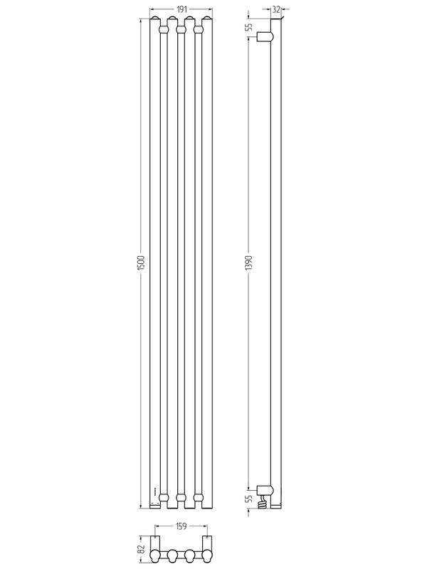 Полотенцесушитель электрический Сунержа Кантата 4.0 00-0886-1559 150x20 см, подключение слева, скрытое подключение слева, без покрытия, I-образный