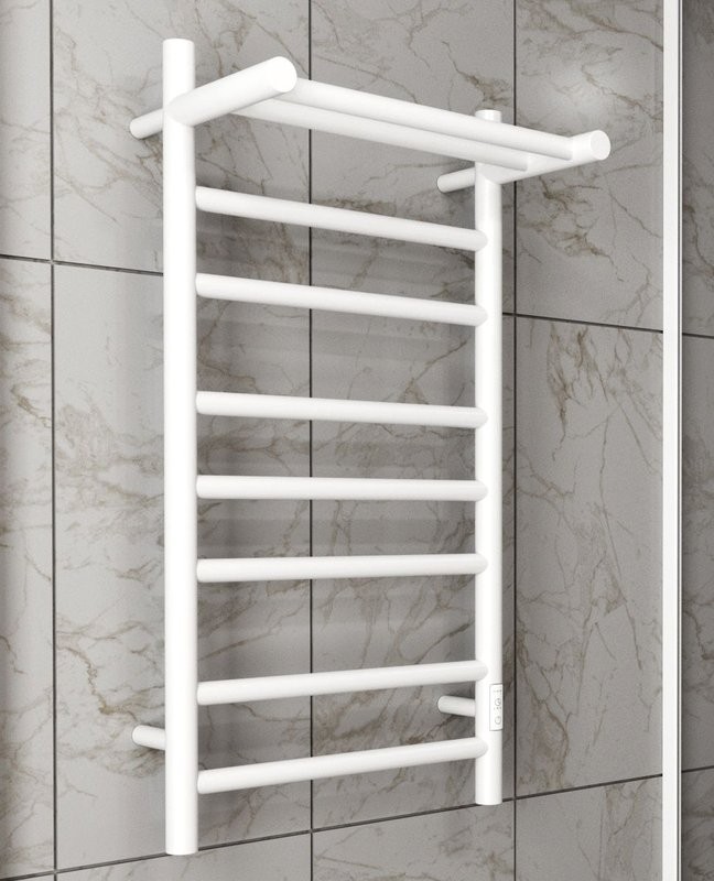 Полотенцесушитель электрический Bauedge Stil Shelf R 40х80, с полкой, белый полуматовый