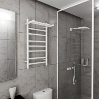 Полотенцесушитель электрический Bauedge Stil Shelf R 40х80, с полкой, белый полуматовый