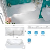 Акриловая ванна 1MarKa Taormina Стандарт 2 180x90 см, встраиваемая, белая, с каркасом, со сливом-переливом