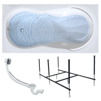 Акриловая ванна 1MarKa Taormina Стандарт 2 180x90 см, встраиваемая, белая, с каркасом, со сливом-переливом