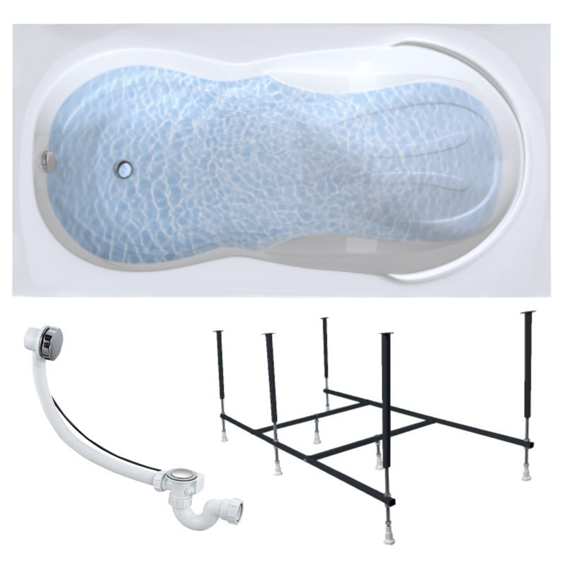 Акриловая ванна 1MarKa Taormina Стандарт 2 180x90 см, встраиваемая, белая, с каркасом, со сливом-переливом