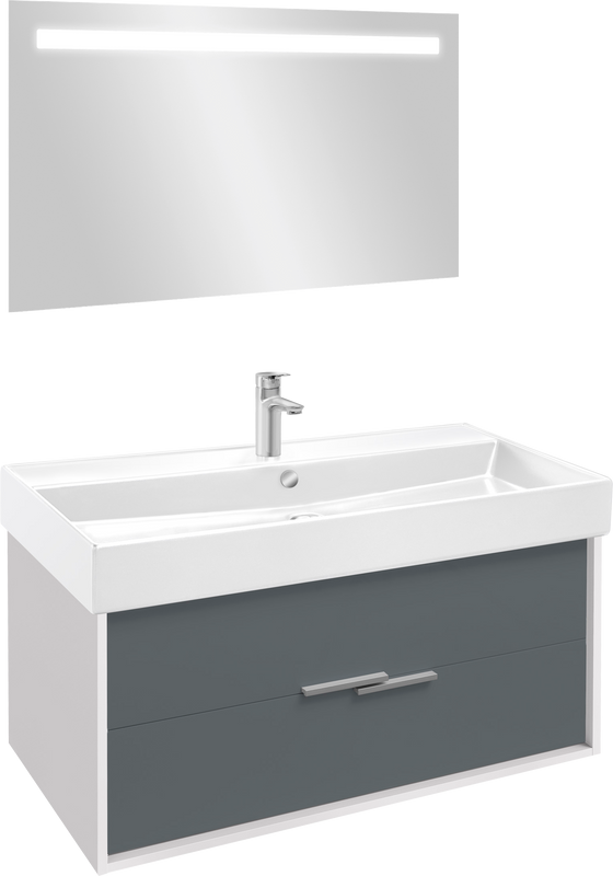 Мебель для ванной комнаты Jacob Delafon Vivienne 100 белая блестящая, серый матовый, раковина белая