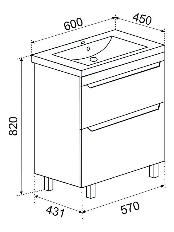 Тумба с раковиной Emmy Стоун 60 напольная, раковина Como, светлый бетон
