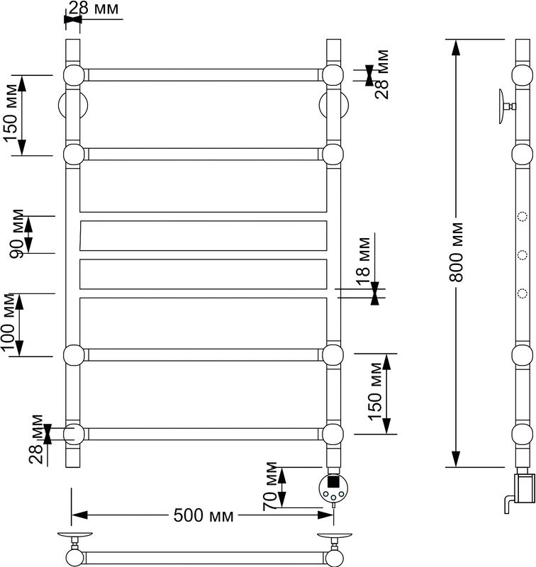 Полотенцесушитель электрический Secado Флоренция 4 85x55 см, подключение справа, бронза, лесенка, латунь