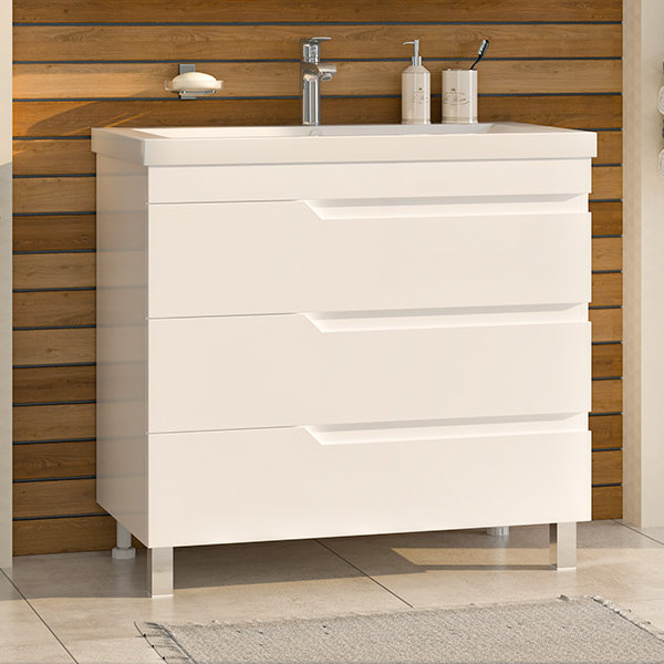 Тумба с раковиной Misty Софт 90 напольная, белая эмаль