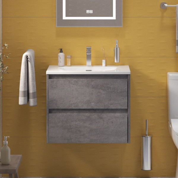 Тумба с раковиной BelBagno Kraft 39 60 cemento grigio, раковина BB-8099-3-60