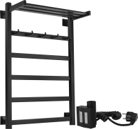 Полотенцесушитель электрический Secado Корсико 1 КСП , 85x55 см, подключение справа, матовый черный, лесенка, с полкой