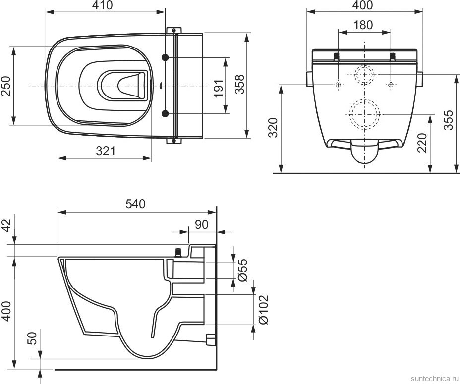 Унитаз подвесной TECE One 9700200 безободковый с биде
