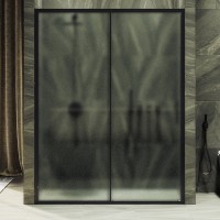 Душевая дверь в нишу Maybahglass MGD-1281-6 150 см, профиль матовый черный, стекло сатин