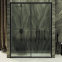 Душевая дверь в нишу Maybahglass MGD-1281-6 150 см, профиль матовый черный, стекло сатин
