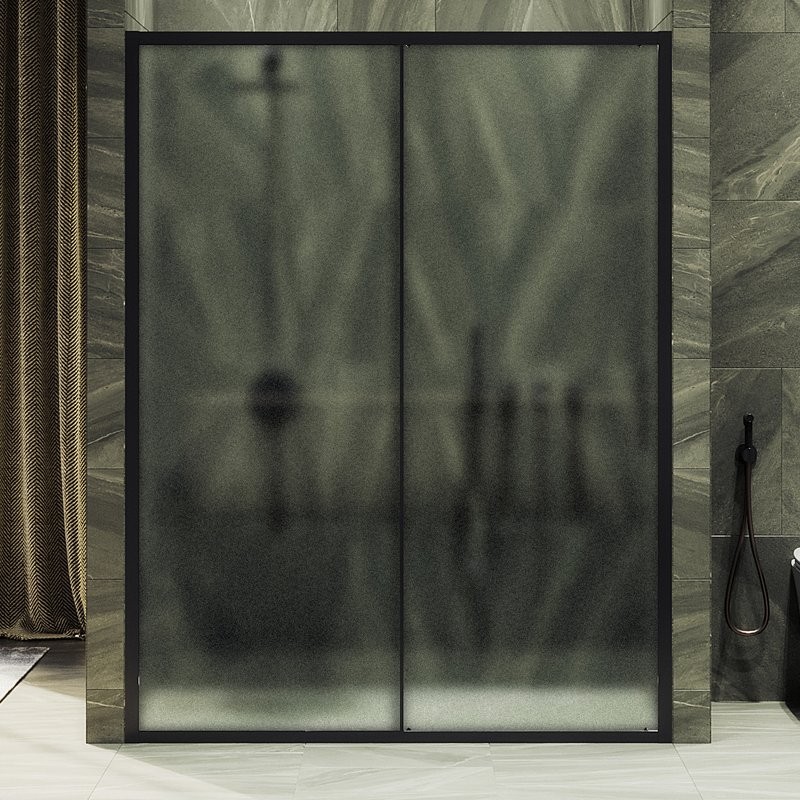 Душевая дверь в нишу Maybahglass MGD-1281-6 150 см, профиль матовый черный, стекло сатин