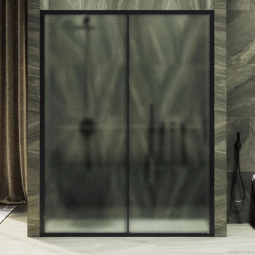 Душевая дверь в нишу Maybahglass MGD-1281-6 150 см, профиль матовый черный, стекло сатин