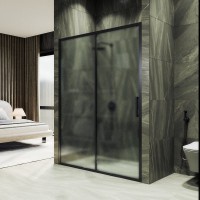 Душевая дверь в нишу Maybahglass MGD-1281-6 150 см, профиль матовый черный, стекло сатин