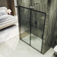 Душевая дверь в нишу Maybahglass MGD-1281-6 150 см, профиль матовый черный, стекло сатин